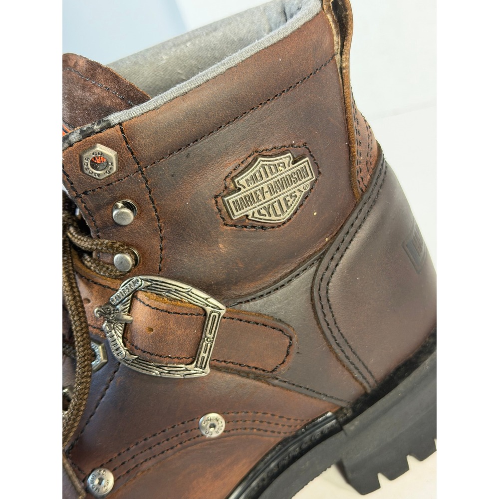 Harley-Davidson Womens Brown Leather Lace Up Motorcycle Ankle Boots Lug Sole